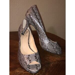 Vince Camuto  Kiley  Preppy Academia Edgy Leather Faux Snake  Peep Toe  Heels